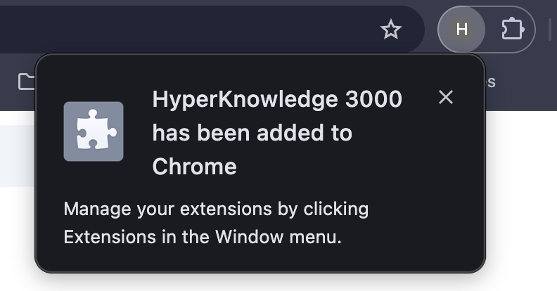 Extension added successfully notification