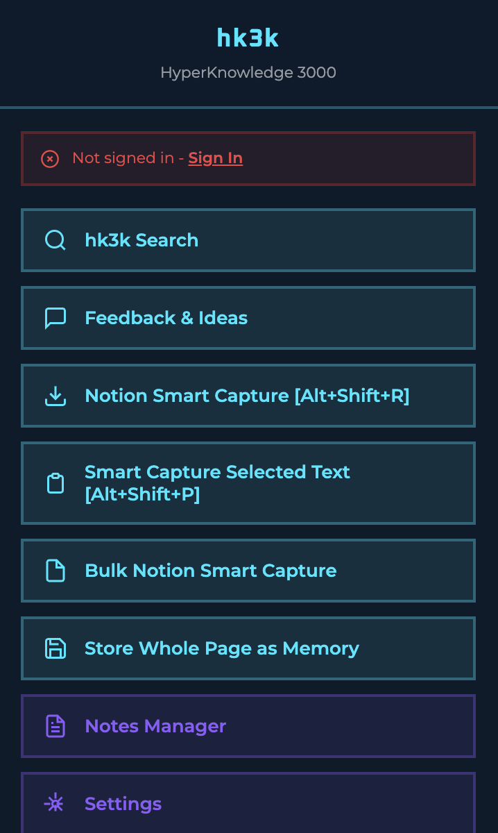 Extension popup showing Sign In option