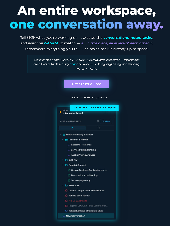 hk3k AI search showing Barnaby pulling from a connected Notion workspace and multiple web sources simultaneously, with a real research prompt and cited response — Notion sources panel highlighted