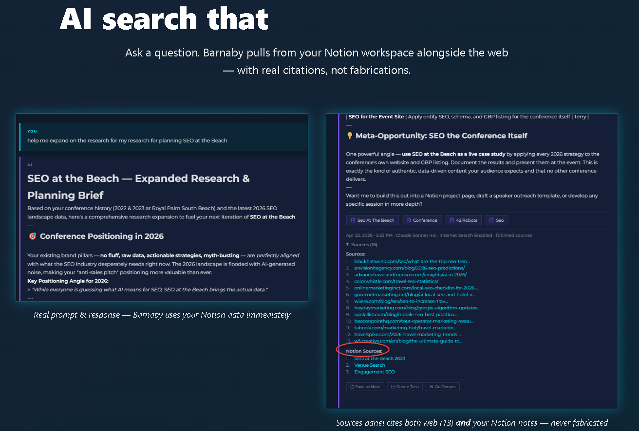 hk3k AI workspace showing a full Spaces tree built from one prompt — folders, notes, tasks, and a website automatically created for a plumbing business workspace
