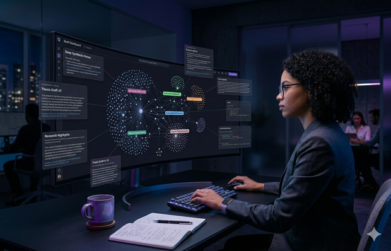 Obsidian knowledge graph visualization showing interconnected note nodes, linked ideas, and clustered relationships in a dark-themed interface