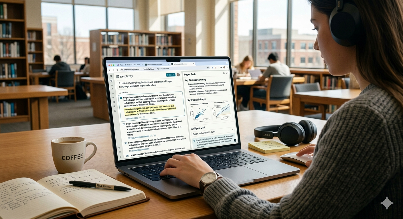 AI research tools for students including Perplexity and Elicit interfaces